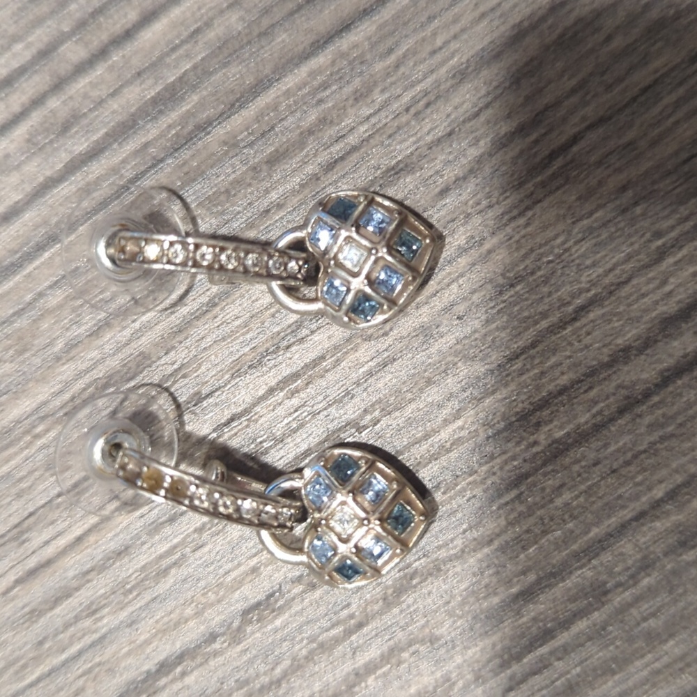 Brighton diamond hoop and heart blue and light blue earrings